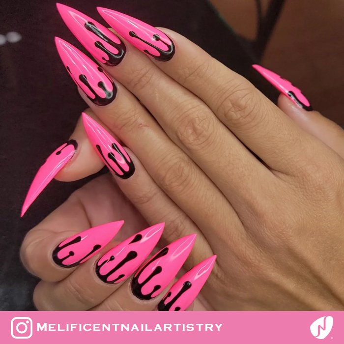 Pink Neon Dripping Nails